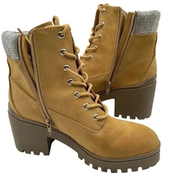 Wild Pair Womens 9M Bentli Nubuck Embellished Combat & Lace-up Boots Tan Nubuck - Picture 2 of 15